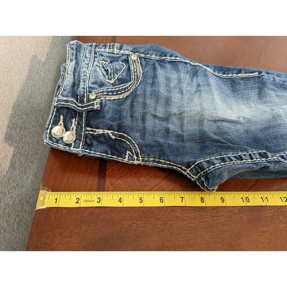 Vigoss Bootcut Jeans 1/2 Blue The New York Slim 29x30 Thick Stitching Bling Dark - Picture 10 of 13